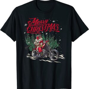 Santa Riding a Motorcycle christmas design T-Shirt