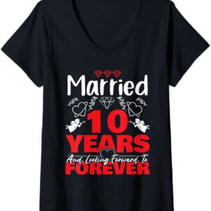 Womens Husband, Wife gift Married 10 years ago Marriage anniversary V-Neck T-Shirt